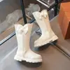 Botas Altas Cálidas de Forro Polar para Niñas, Dulce Lazo, Perla, Nuevo Estilo Coreano Otoño 2026, Casual, Suela Suave, Botas de Piel