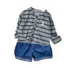 Conjunto de Verano para Niños Estilo Coreano y Japonés Ropa con Protección Solar para Niños, Pantalones de Mezclilla Versátiles Elegantes de Manga Corta Ropa de Bebé de Moda