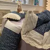 Conjunto de quatro peças de renda floral azul estilo francês vintage, capa de edredom de gaze macia plissada, conjunto de cama de três peças para meninas