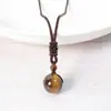 Collar Colgante de Piedra Ojo de Tigre Rojo y Amarillo Natural, Colgante Amuleto de la Suerte con Perla de Ojo Arcoíris de Obsidiana y Perla de Ágata Roja
