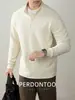 Textura de Luxo Sutil! Moletom Masculino de Outono e Inverno com Fechamento em Zíper e Gola Alta, Manga Longa, Feito com Mistura de Lã de Alta Qualidade e Seda de Amora, com Armazenamento Térmico e Aquecimento
