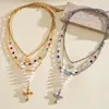 Juego de Cuatro Piezas de Collares de Cruz con Perlas Incrustadas de Diamantes Transfronterizos Europeos y Americanos, Cadena Clavicular de Lujo Ligero Retro, Joyería de Cuello de Gama Alta de Nicho para Mujeres