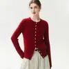 Cardigan Kang Sai Ni Padrão Torcido de Malha 100% Caxemira com Botões de Coração de Um Botão Manga Longa Gola Redonda Feminino
