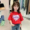 Camiseta de Manga Curta para Meninas Algodão Puro 2026 Novo Estilo Tops Respiráveis de Verão para Crianças de Meia-Idade e Mais Velhas Camisas de Meia-Manga Largas Camisetas Modernas
