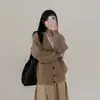 Cardigan casual de punto de otoño estilo coreano chic, cuello en V, suéter tipo abrigo perezoso que reduce la edad, de un solo botón