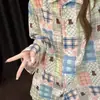 Cardigan Pijama Xadrez com Estampa de Urso Estilo Doce e Descolado Infantil para Mulheres, Conjunto Longo de Primavera com Mangas Longas e Calças Longas Soltas para Usar em Casa