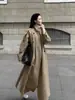 Gabardina clásica retro de solapa grande, doble botonadura, longitud media para mujer, nuevo estilo otoño 2026, abrigo de silueta petite