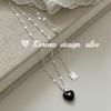 Estilo K de Nicho Simples Joias Ins Prata de Lei S925 Esmalte Gotejante Preto Colar de Coração Corrente Clavicular Estilo Ins Empilhado Feminino