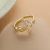 Aogu Nicho Europeo y Americano Cobre Chapado en Oro Real Incrustado Zircón Cruz Geométrico Anillo Abierto Femenino Ins Anillo Personalizado Trendy