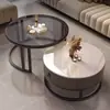 Sala de estar de estilo nórdico, mesa de centro redonda de losa de roca, mesa de centro de almacenamiento moderna, diseño creativo, adecuada para apartamentos pequeños, y una mesa redonda móvil