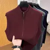 Comércio Exterior 2026 Outono/Inverno Colete de Tricô Masculino Sem Mangas Malha Colete Gola Alta Meio Zíper Pulôver Colete de Cor Sólida