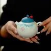 Tetera de Cerámica Azul Pintada a Mano con Diseño de Flores para Uso Doméstico, con Filtro de Agujero de Bola, Juego de Té Kung Fu Estilo Antiguo, y una Tetera Perfecta