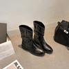 Botas Martin con Suelas Gruesas y Tacones Gruesos, Botas Vaqueras Occidentales con Corte en V, Botines, Botas de Cuero para Mujer, Botas Slouch Ultra Suaves, Estilo Británico Retro