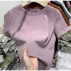 Camiseta Básica de Algodón Puro de Manga Corta Color Amarillo Claro Sencilla de Hombro Normal para Mujer Verano Ajuste Delgado Elástica Favorecedora Color Sólido Cuello Redondo