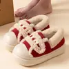 Pantufas de Algodão Quente de Pelúcia para Inverno Femininas, Pantufas de Casa com Solado Grosso Antiderrapante, Estilo Preppy, Versáteis para Usar Fora, Pantufas de Pelúcia da Moda