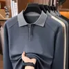 Camiseta de manga larga estilo Old Money para hombre, con lana y seda, nueva colección otoño 2026, con cuello, color liso, diseño simple y casual
