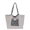 Bolsa Tote Retrô Estilo Coreano com Estampa de Leopardo, Lado Duplo, Grande Capacidade, Bolsa de Ombro de Nylon Casual e Versátil, Bolsa de Tecido de Alta Qualidade para o Dia a Dia