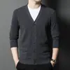 Cárdigan de Lana Pura con Cuello en V de Moda para Hombre, Suéter, Ropa de Punto, Chaqueta, Otoño e Invierno, Estilo Papá, Lana