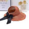 Sombrero de ala ondulada de copa abierta para mujer, Sombrero de sol para protección solar al aire libre, Sombrero de paja de ala grande, Sombrero versátil de ala ancha