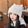 Touca de Lã com Orelhas Fofas para Mulheres, Quente de Inverno, Acolchoada com Lã, Proteção para Orelhas, Chapéu de Lã Fashion para Exterior, Faz o Rosto Parecer Menor