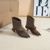 Botines de punta con hebilla para mujer, nueva colección otoño/invierno, botines cortos de tacón alto ajustados, botines elásticos retro, botas de corte ajustado