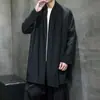 Novo Cardigan Jaqueta Masculino Estilo Chinês de Comprimento Médio com Lapela e Amarração de Tecido de Algodão e Linho Estilo Chinês Solto Zen Cerimônia do Chá Roupa de Fora Casual