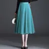 Falda de Malla Elegante y Versátil de Color Sólido de Longitud Media para Mujer, Nueva Colección Otoño 2024, Tiro Alto, Favorecedora de la Figura, Falda con Dobladillo Amplio