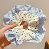Elástico de Cabelo Azul com Estampa Xadrez e Bolinhas com Laço para Mulheres, Acessório de Cabelo de Luxo