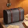 Maleta de madera con estampado de mapa vintage, acabado envejecido, pieza de almacenamiento artística, decoración del hogar, exhibición de tienda, caja de madera para manualidades