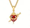 Collar con Colgante de Cruz de Zirconia Roja en Forma de Corazón, Cadena de Clavícula de Moda con Incrustaciones de Diamantes de Zirconia en Forma de Corazón, Cadena Creativa para el Cuello Dorada con Forma de Corazón