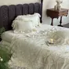 Conjunto de Colcha Romântica Estilo Francês Princesa 60S Tencel, Conjunto de Colcha de Verão com Quatro Peças, Colcha Refrescante para Primavera e Verão, Colcha Acolchoada, Branco