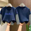 Camiseta de manga larga de algodón puro transpirable para niños, estilo nuevo primavera y otoño 2026, para niños medianos y grandes, con retazos, estilo coreano para niños pequeños