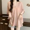 Top Casual Verão Cor Vibrante Gola V Emagrecedor Modelagem Solta Estilo Coreano Plus Size Fino Doce Juvenil