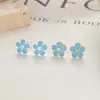 Brinco de Tarraxa com Fio de Flor Azul Feminino Verão Prata Esterlina 925 Flor Doce Moda Piercing de Orelha Personalizado Ins Elegante Joia de Orelha