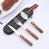 Amazon cuchillo, tenedor y cuchara de acero inoxidable 304 mango de madera cuchillo para bistec vajilla portátil para exteriores palillos para estudiantes traje de cuchara