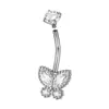 Anillo para Ombligo de Acero Inoxidable Galvanizado con Circonita Blanca Trébol de Cuatro Hojas Cuadrado Mariposa Diente Interno Joyería para Piercing