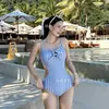 [3 Cores] Maiô Casual Listrado Retro de Alta Qualidade Emagrecedor para Meninas com Seios Pequenos, Roupa de Banho Sexy para Resort e Fontes Termais para Mulheres