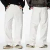 Calça Jeans Branca com Manchas de Tinta Masculina Estilo High Street Americano Street Style Marca Tendência Perna Reta Solta Canalha Casual Cool