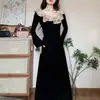 Impresionante Vestido Negro de Manga Larga Estilo Hepburn Francés para Mujer en Otoño e Invierno, Combinado con un Abrigo y Usado como Capa Base, Vestido Largo Ajustado al Cuerpo