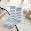 Meias de Lã Grossas Listradas para Mulheres Outono e Inverno Meia Cano Médio Atacado Estilo Japonês Agulha Dupla Quente Retrô Meias Largas Femininas
