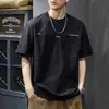 Nova camiseta de algodão pesado de manga curta para homens, verão de 2026, marca moderna estilo americano, corte solto, tamanho grande, camiseta de manga três quartos