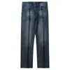 Jeans Masculino Reto Solto de Cintura Média-Alta, Grosso, Cinza-Azulado Retrô Vintage Desbotado Lavado com Elasticidade, Outono/Inverno 2026