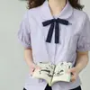 Sonhando com Coelho Digital Cor Sólida Cabo Fino Gravata Borboleta Camisa Feminina Jk Gola de Uniforme Escolar Floral Bordô Azul Marinho Rosa Raiz de Lótus