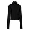 Otoño Nuevo Europeo y Americano Ajustado Elástico Ropa de Punto para Fondo de Mujer Moda Chicas Calientes Cuello Alto Color Sólido Suéter Corto Delgado