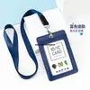 Portatarjetas de identificación exclusivo de cuero genuino transfronterizo, gafete de trabajo personalizado con tres ranuras para tarjetas, cordón para gafete de trabajo, gafete de autobús