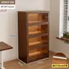 Librero a prueba de polvo de madera maciza integrado en la pared, gabinete de almacenamiento color nogal, gabinete de almacenamiento de pie, librero para el hogar