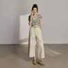 Pantalones Rectos Sueltos de Estilo Nuevo en 2 Colores Estilo Retro Americano Versátiles de Verano Pantalones Cargo Multibolsillos Jeans Acortados para Mujer