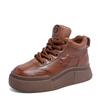 ¡Liquidación! Zapatos casuales retro de piel genuina de caña alta, piel de vacuno de primera capa, suela gruesa, con cordones, sencillos, elegantes, versátiles, zapatos de moda