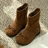 Botines Elegantes Retro para Niñas Otoño Invierno Nuevos Botas de Suela Suave para Niños con Lazo Punta Dividida Falsa Botas Chelsea Estilo Coreano Botas de Algodón