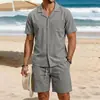 2026 Conjunto de Playa de Algodón y Lino de Cuatro Estaciones Estilo Americano Transfronterizo para Hombre, Casual, Holgado, Transpirable, Manga Larga, Camisa de Cinco Puntos